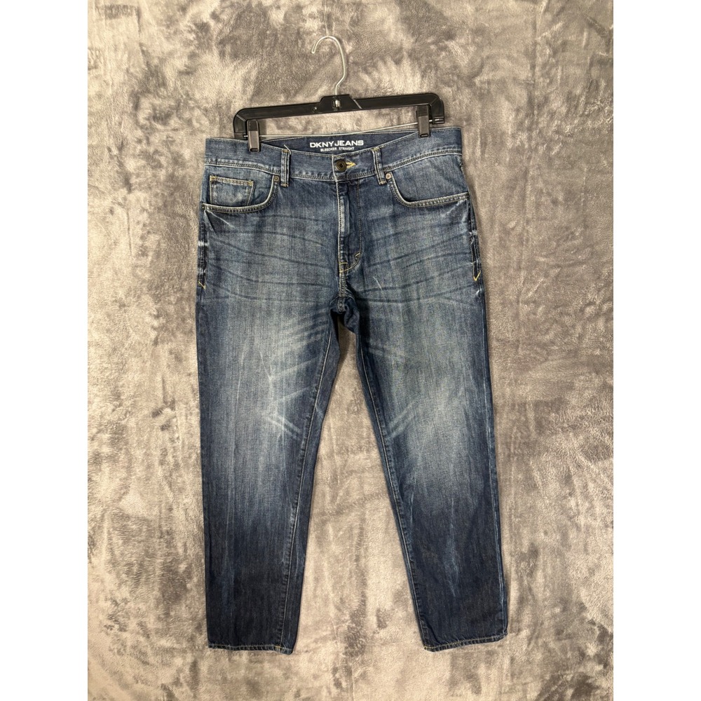 DKNY Jeans Bleecker Straight Leg Mens Blue Denim Medium Wash Pants 35x30.5